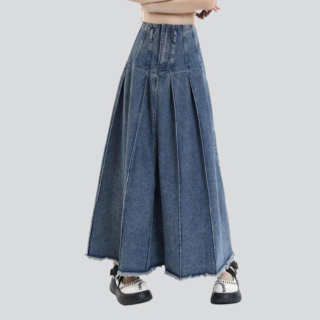 Raw hem pleated denim skirt