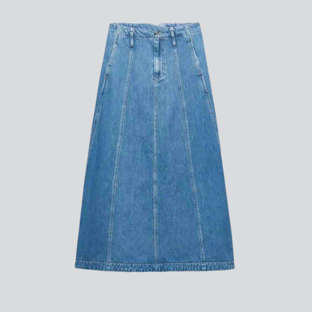 Long denim skirt with seams