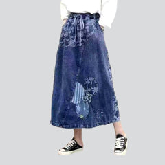 Painted patchwork maxi jean skirt