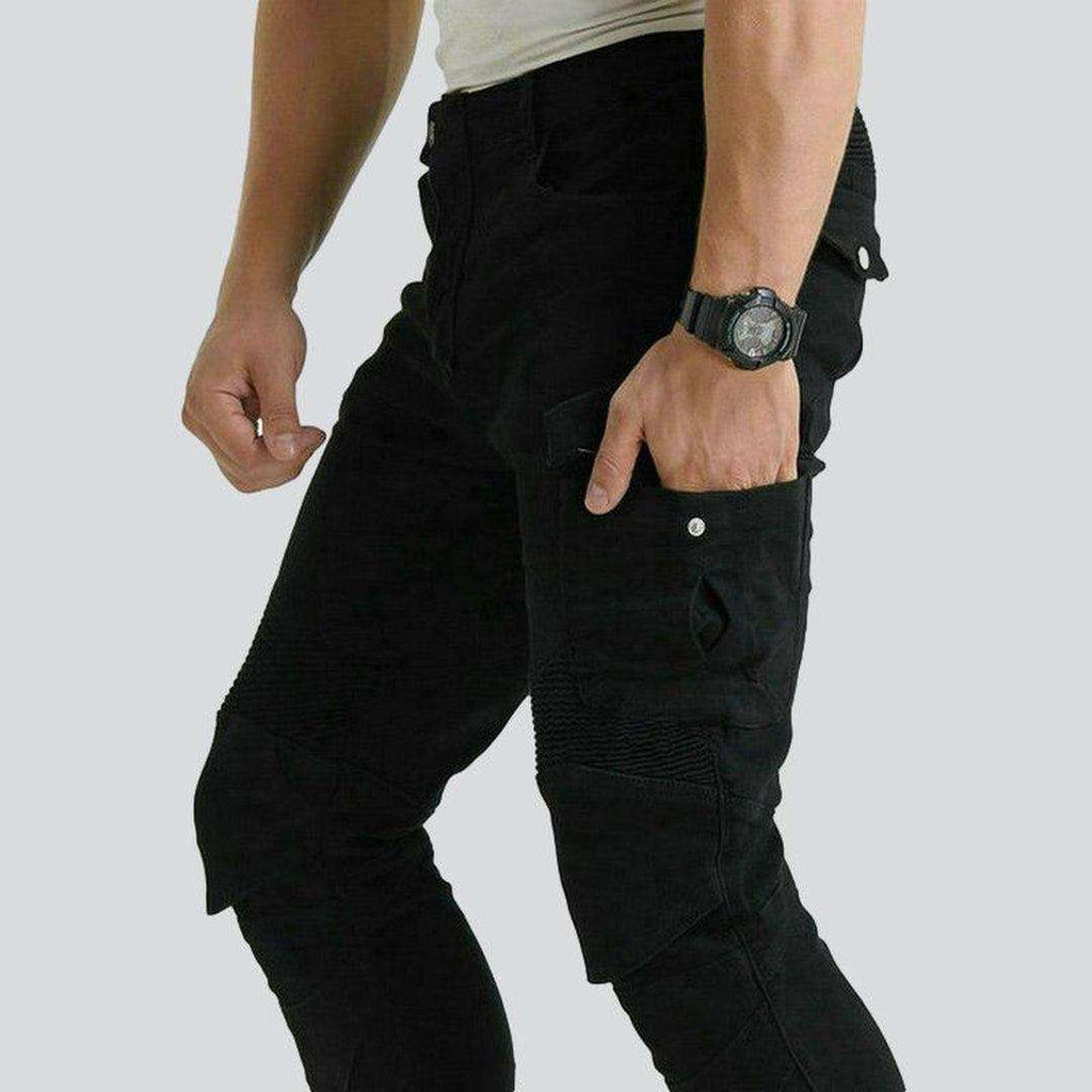 Schwarze Cargo-Bikerjeans für Herren