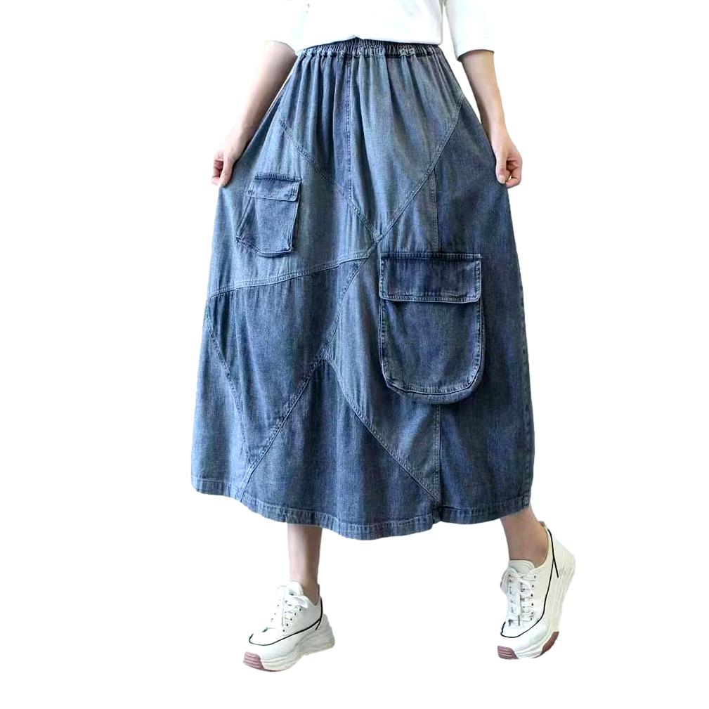 Patchwork cargo long jeans skirt