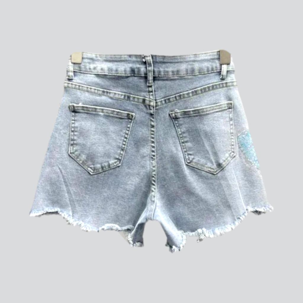 Ribbon rhinestone denim shorts