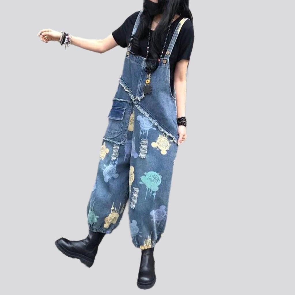 Baggy painted jeans jumpsuit for women