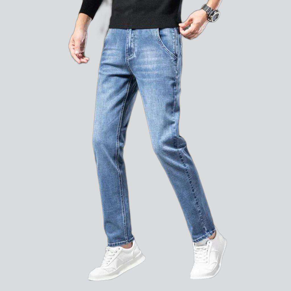 Diagonal pocket sanded men jeans