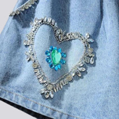 Diamond heart embellished denim shorts