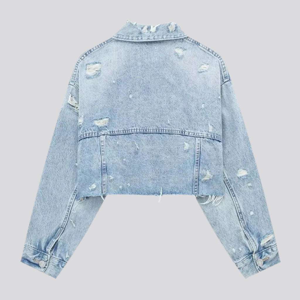 Cropped front short denim jacket