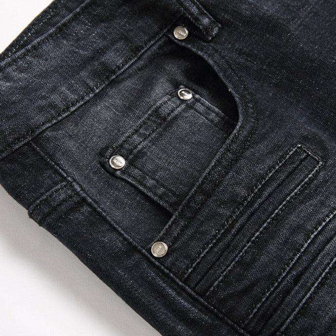 Blaue Patch-Bikerjeans für Herren