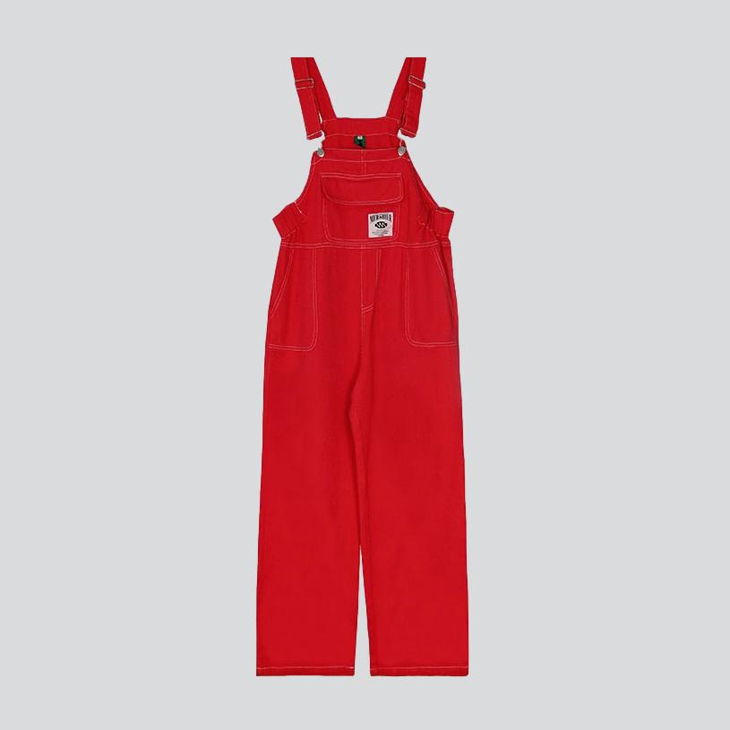 Rote Baggy-Latzhose aus Denim für Damen