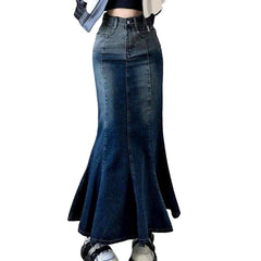 Langer Vintage-Jeansrock im Meerjungfrauen-Stil