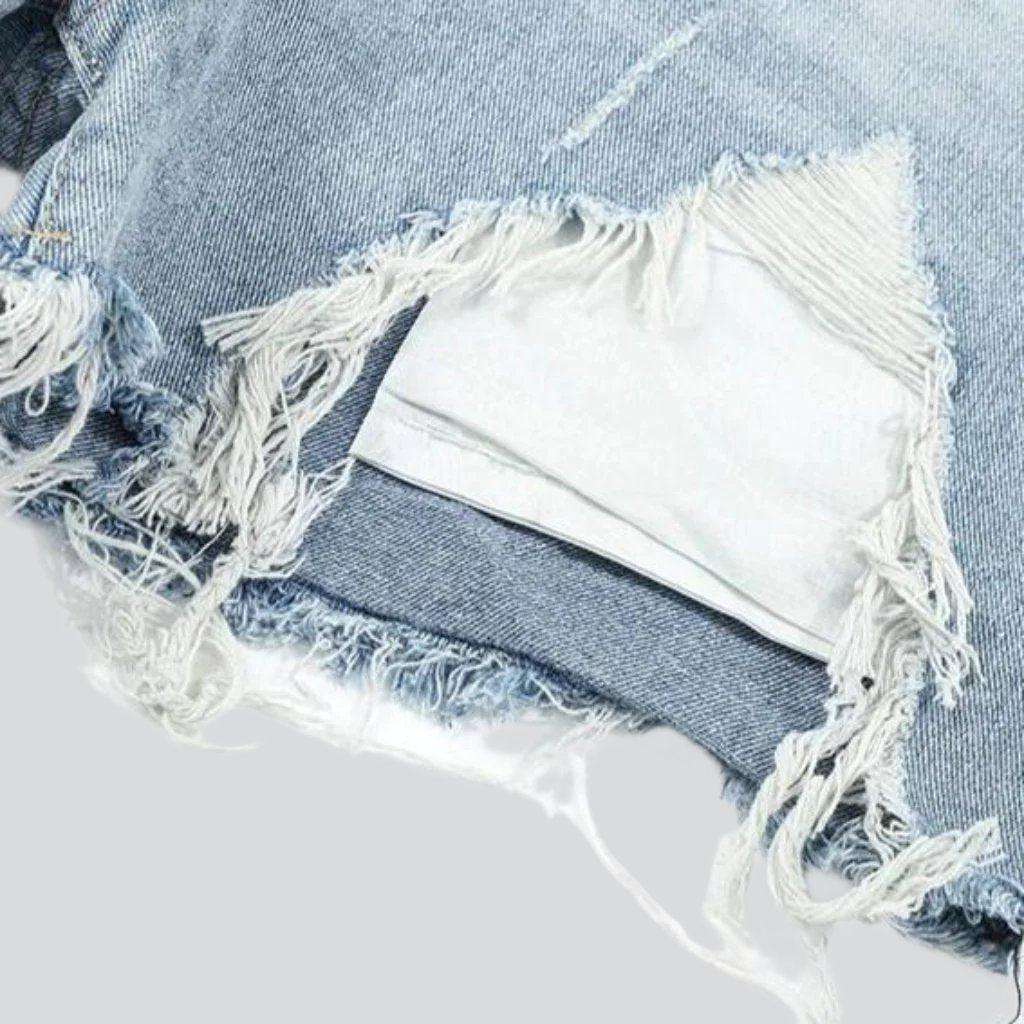 Cut-out fabric women denim shorts