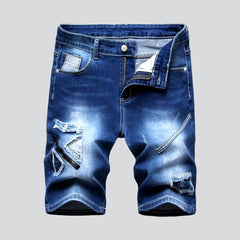 Sanded embroidery men denim shorts