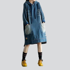 Sanded hooded women denim dress