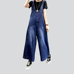 Sanded wide-leg denim jumpsuit for ladies