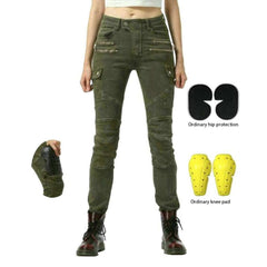 Khakifarbene Bikerjeans für Damen