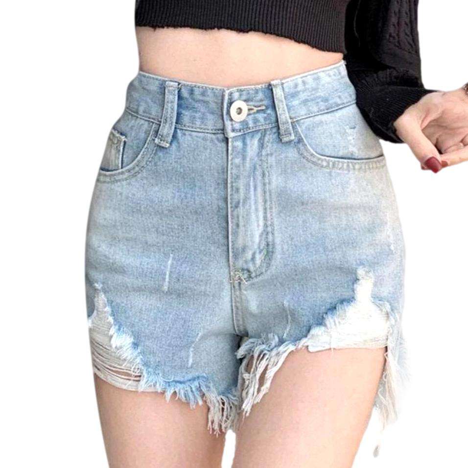 Distressed exposed pockets denim shorts