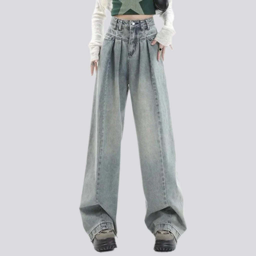 Pleated waistline fashion jeans