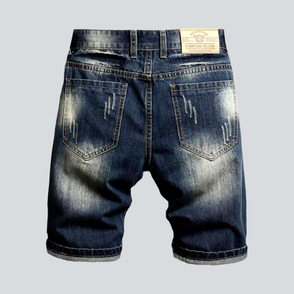 Dunkle Retro-Distressed-Jeansshorts