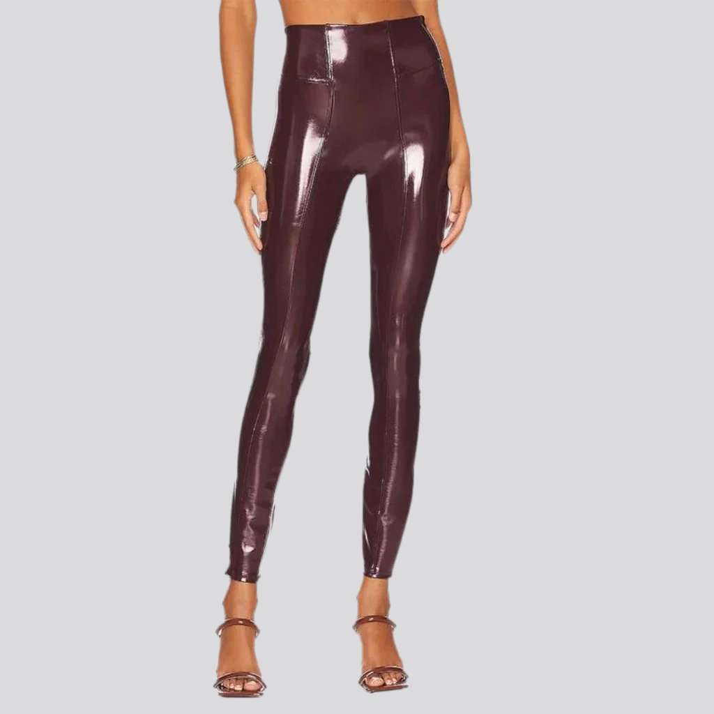 Latex shiny women denim pants