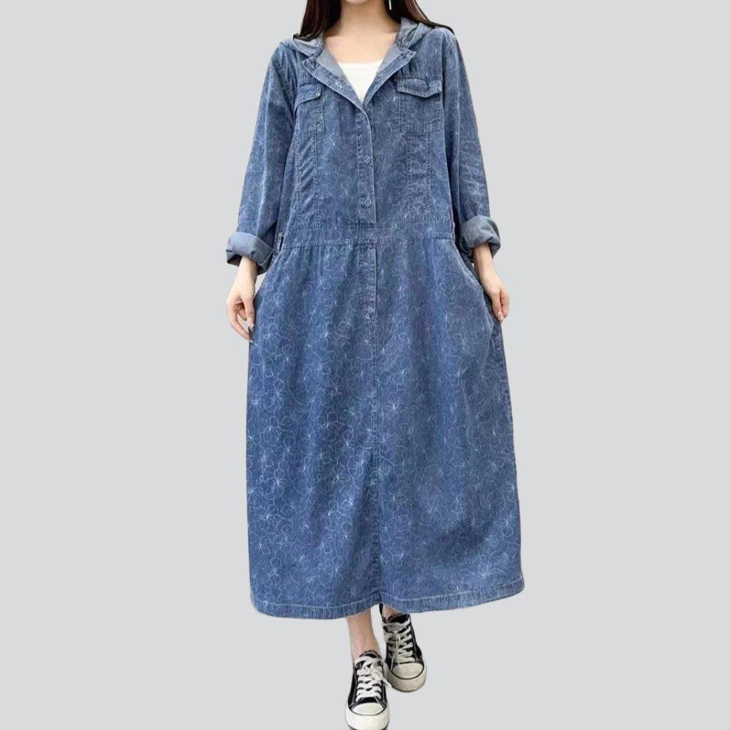 Streetwear hooded denim dress