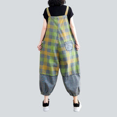 Green checkered women denim dungaree