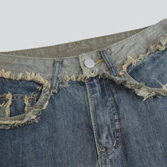 Distressed vintage slit denim skirt