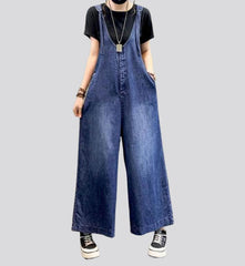 Sanded wide-leg denim jumpsuit for ladies