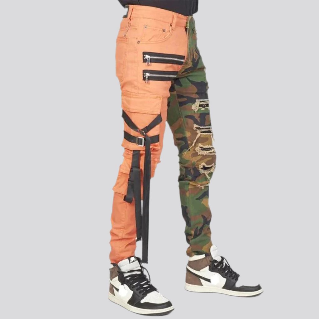 Orange camouflage men jeans