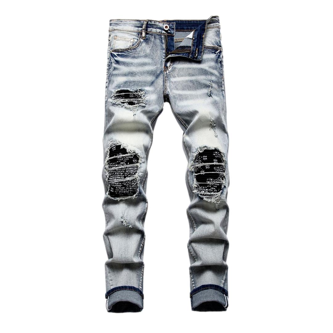 Vaqueros biker con rodillas de patchwork para hombre