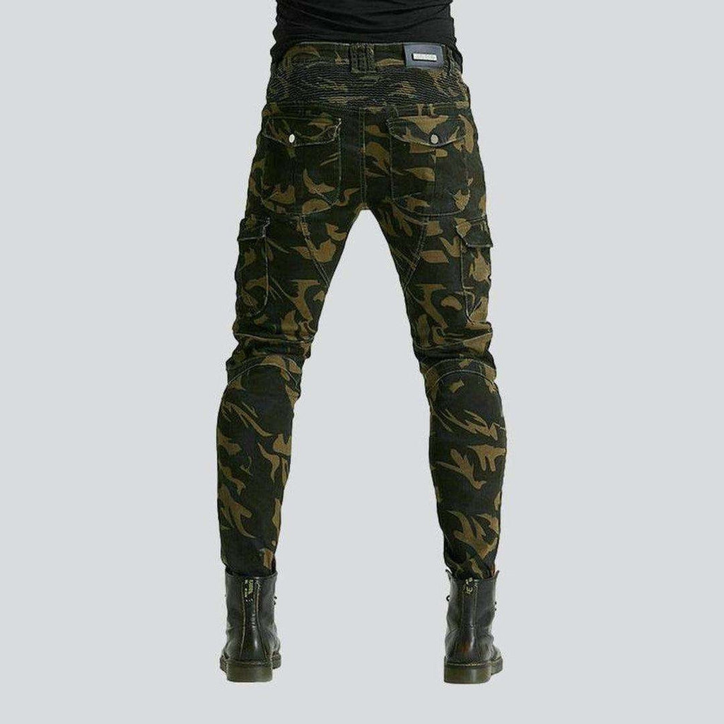 Camouflage men biker denim pants