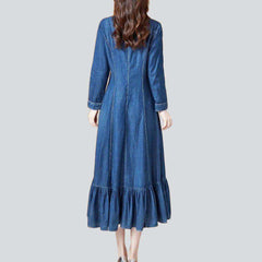 Maxi denim dress with ruffles