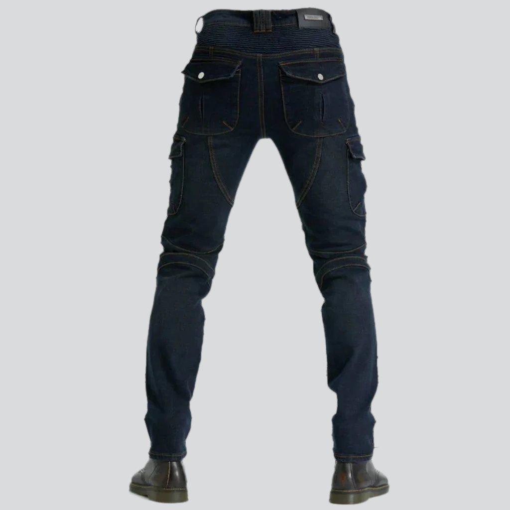 Winter dark men biker jeans