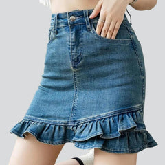 Ruffle hem mini denim skirt