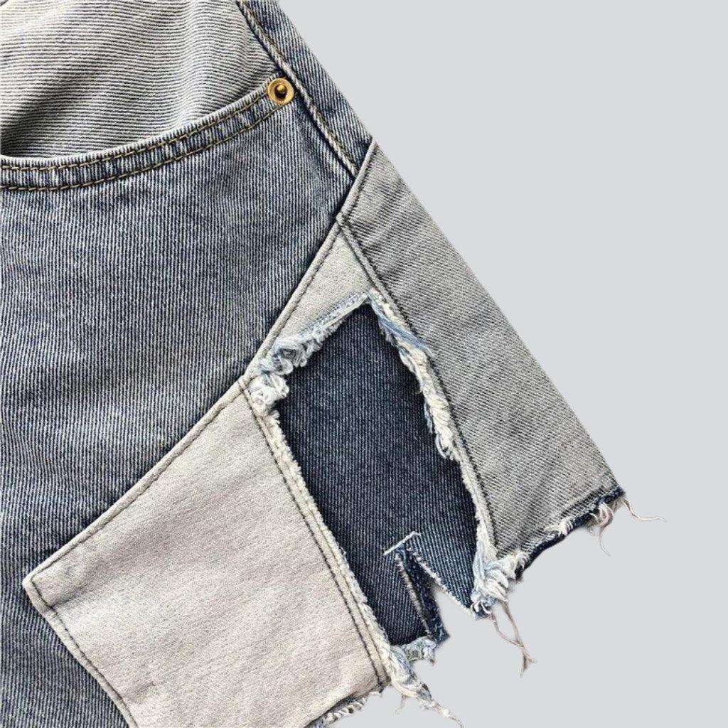 Mehrlagige Patchwork-Jeansshorts für Damen