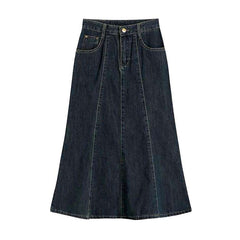 Front seams long denim skirt