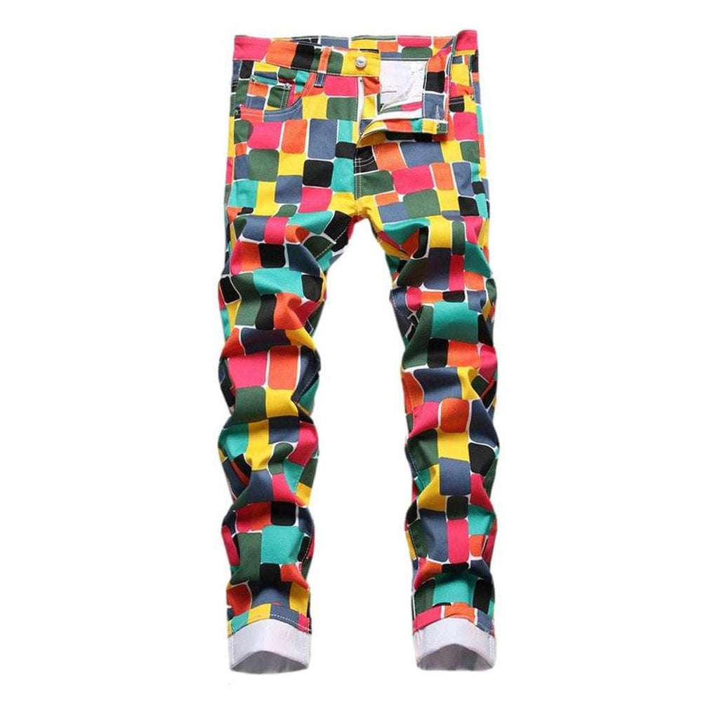 Color checkered men jeans