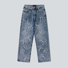 Letter embroidery baggy men jeans