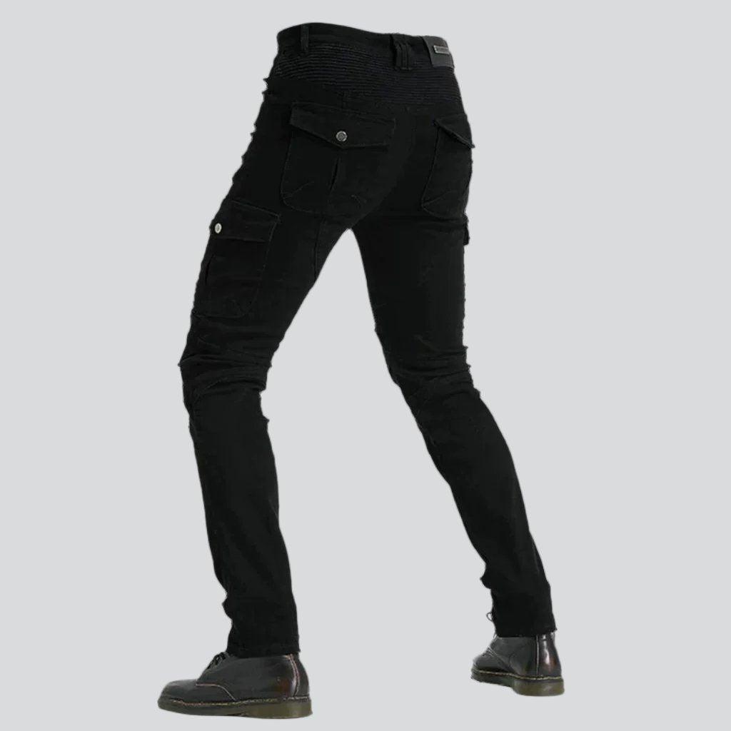 Protective black men biker jeans