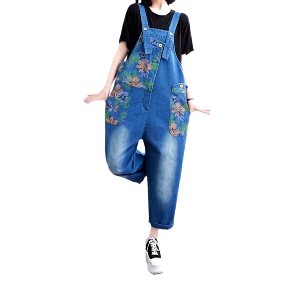 Medium wash painted jeans jumpsuit