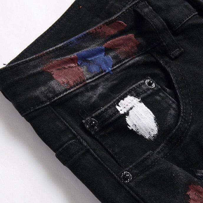 Color stains patchwork men jeans