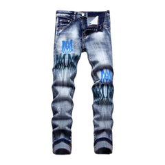 Trendy print men skinny jeans