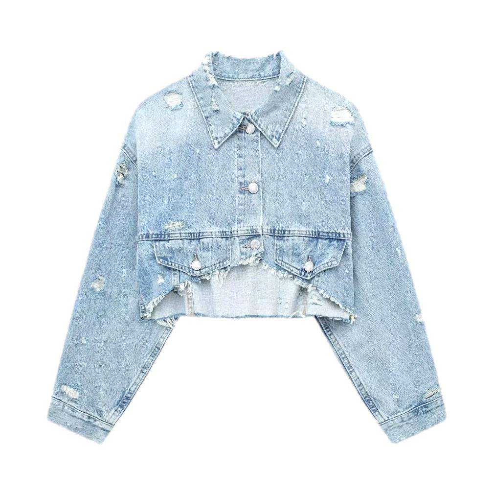 Cropped front short denim jacket