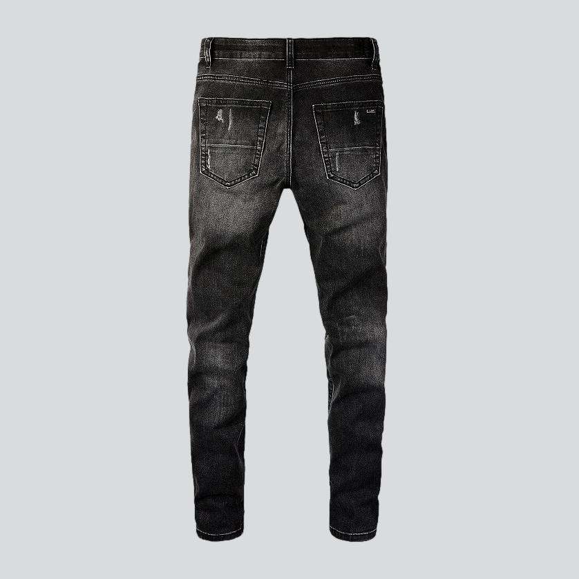 Black skinny distressed men jeans