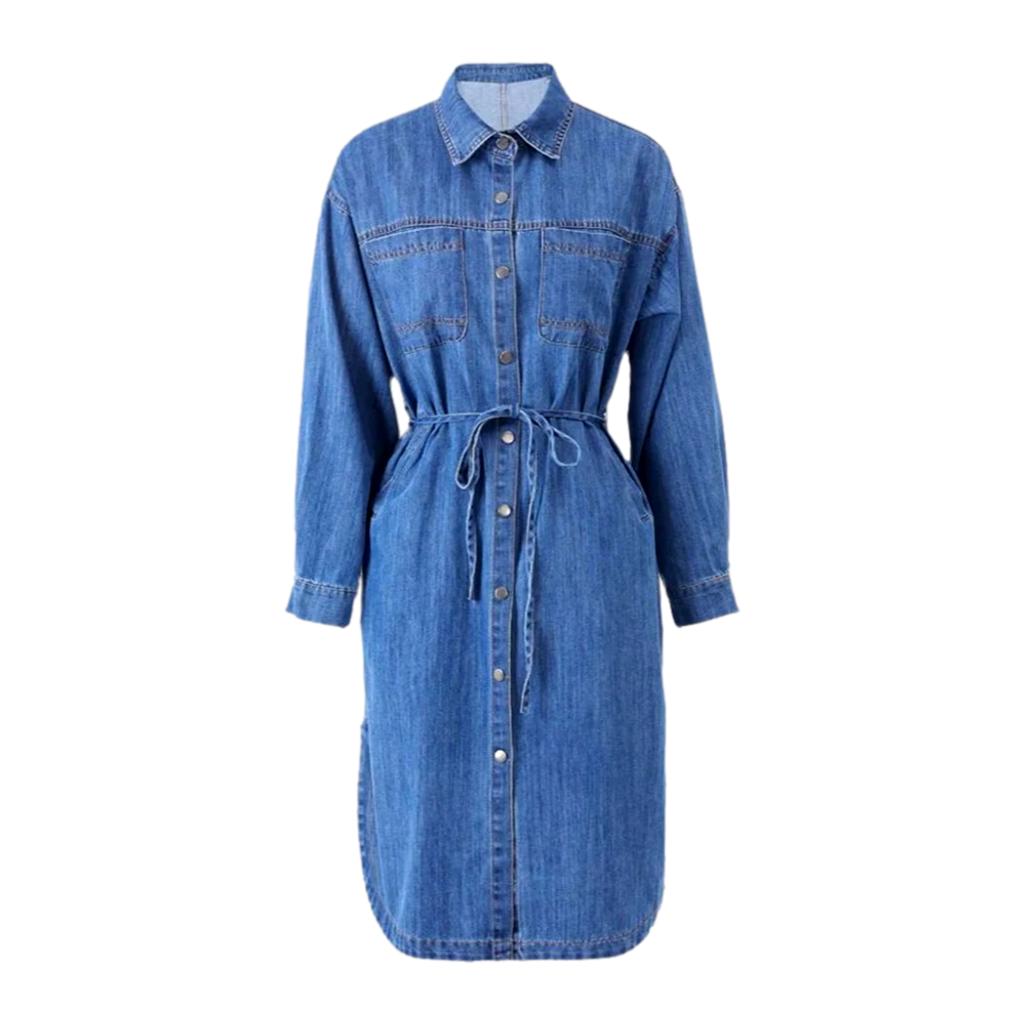 Shirt like maxi denim dress