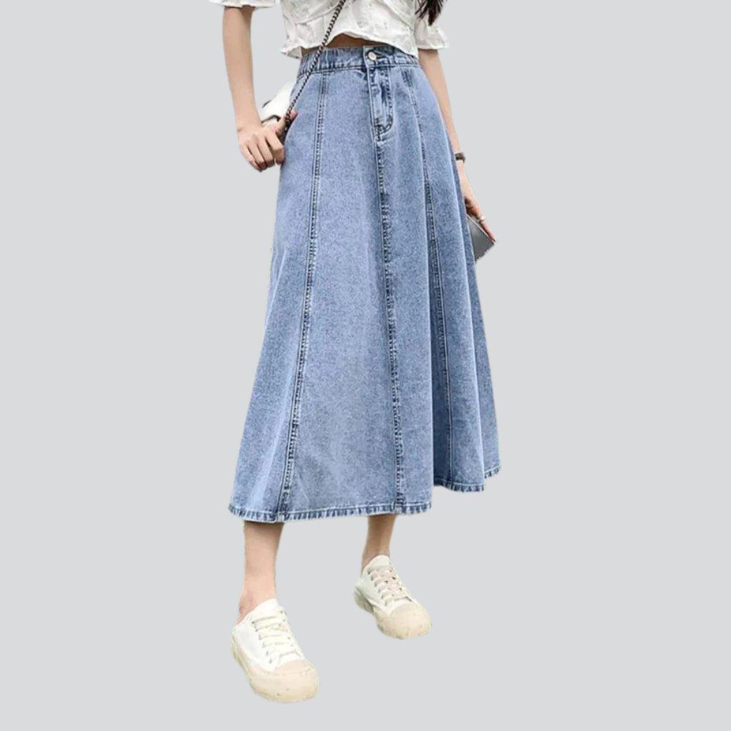 Stylish flared long denim skirt