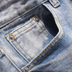 Pantalones cortos vaqueros rectos desgastados para hombre