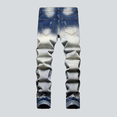 Flame print distressed men jeans