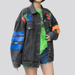 Cartoon embroidery denim jacket for ladies