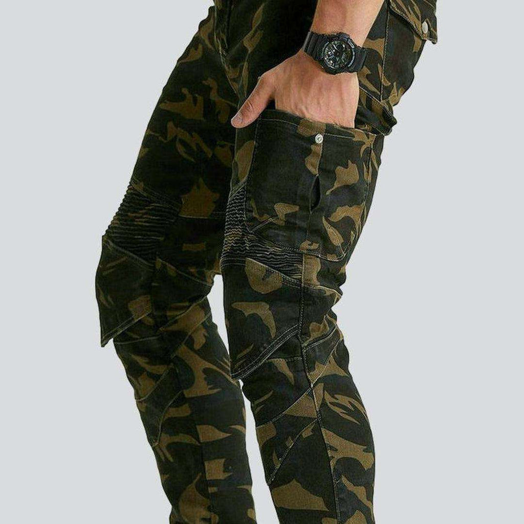 Camouflage men biker denim pants