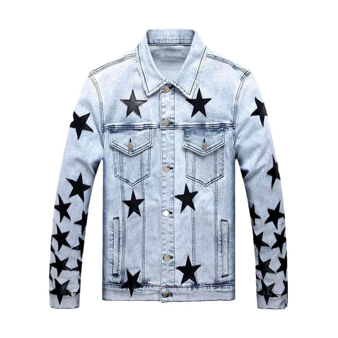 Black stars light denim jacket