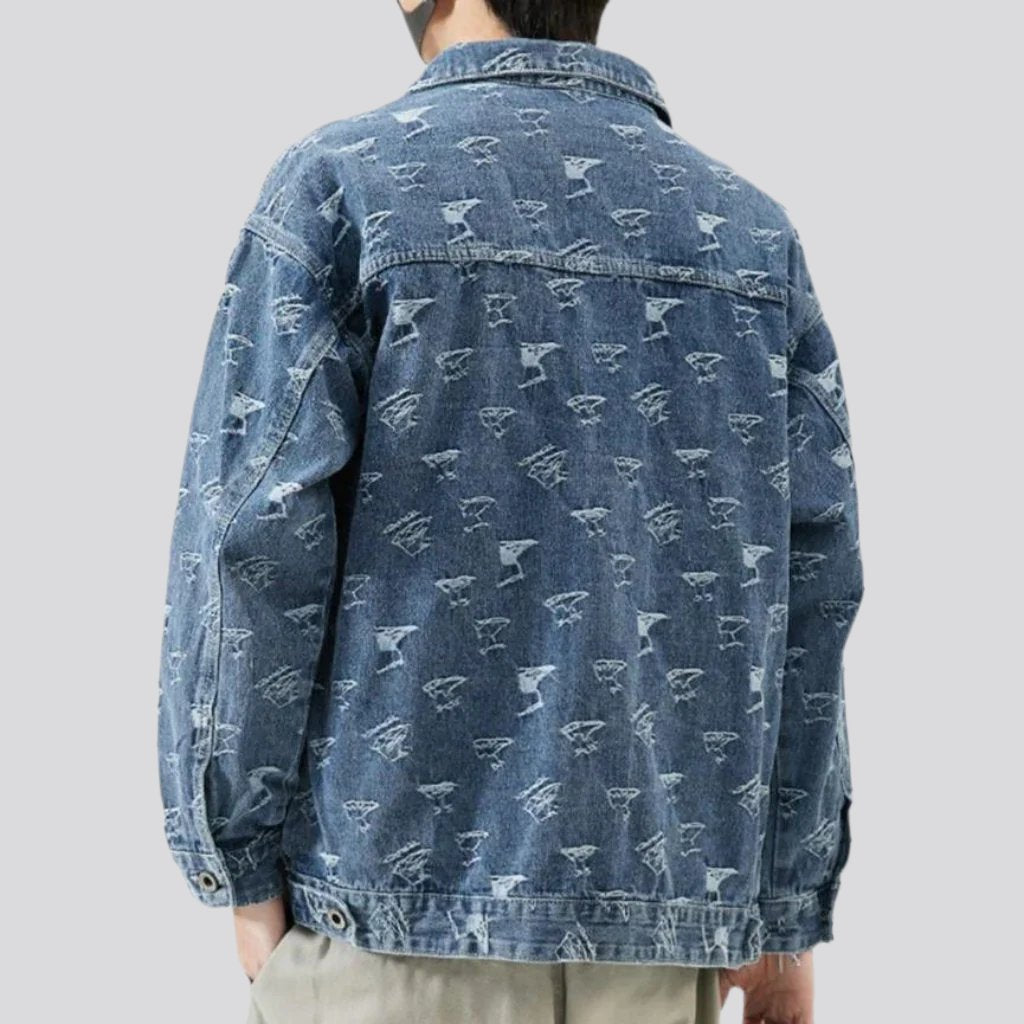 Ornament print men jean jacket